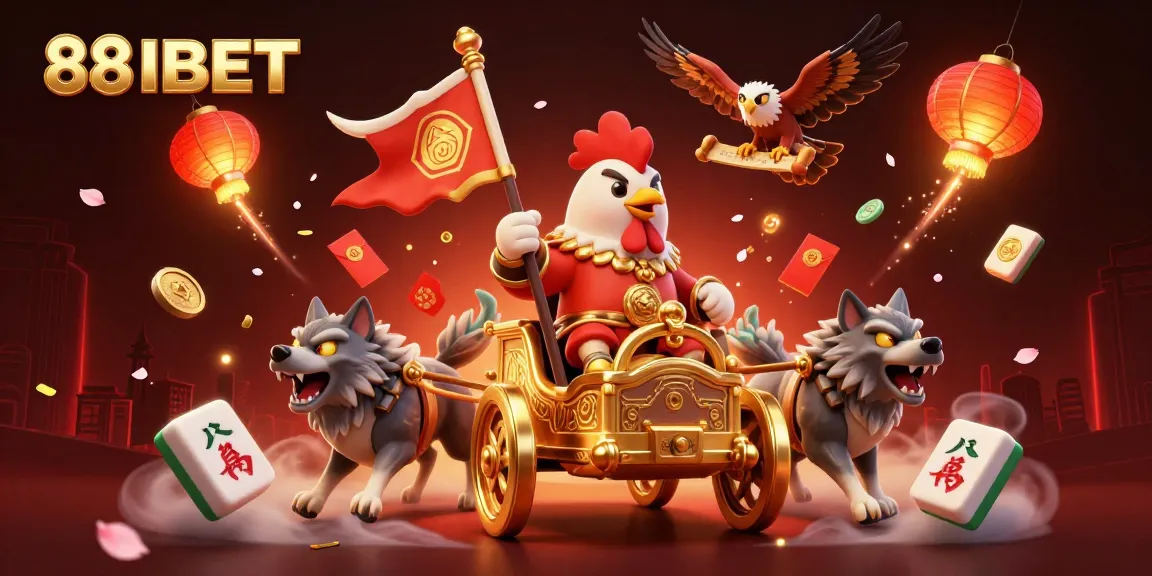 Experience the excitement of 88IBET with a vibrant scene featuring a rooster warlord and game elements.