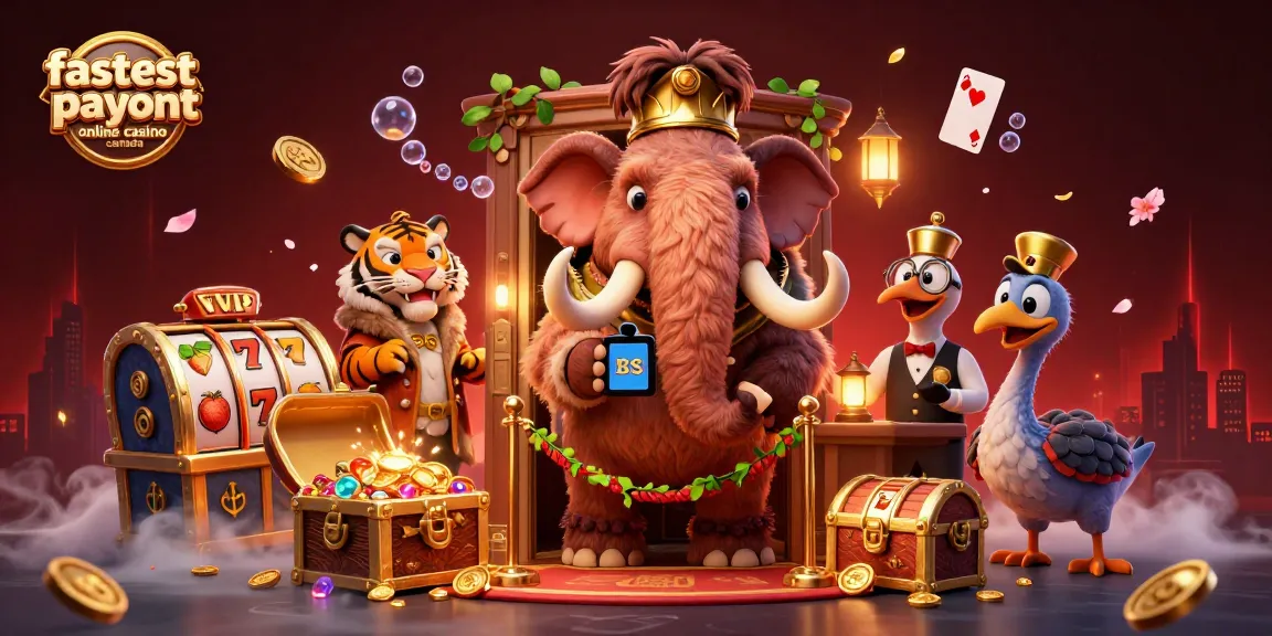 Experience the excitement at the fastest payout online casino Canada scene with vibrant characters and dynamic slot reels.